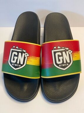 🔥NWOT Get Nutz Hawaii Slides Men’s 12–13 Rasta Red Yellow Green beach sandals